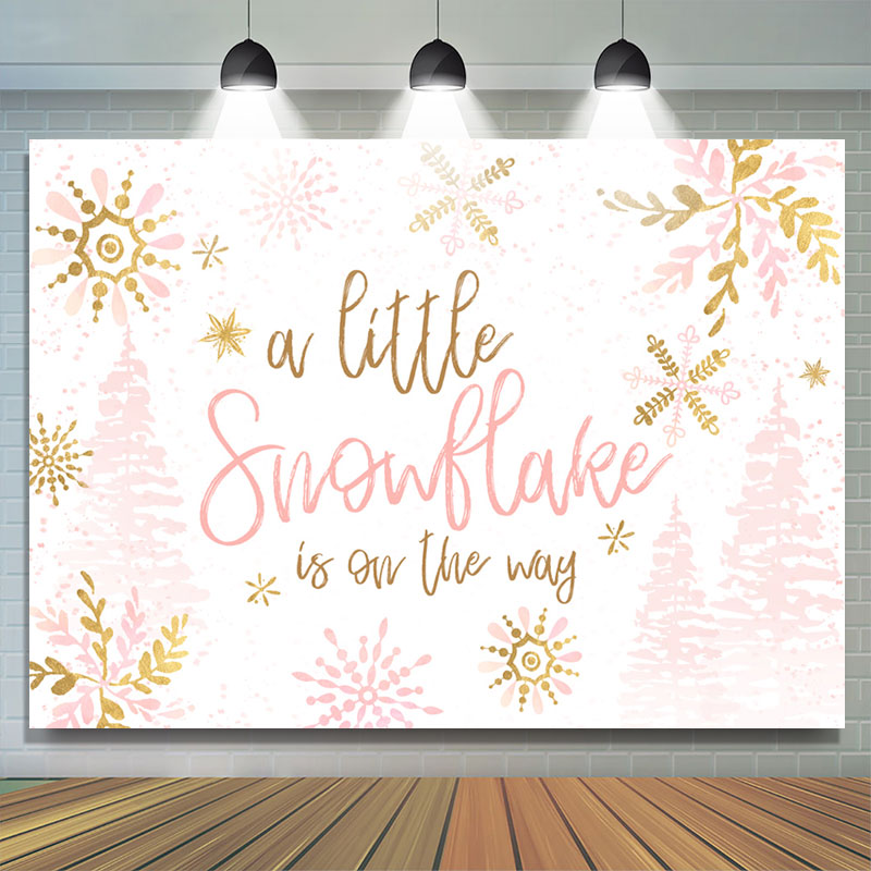Lofaris Pink Gold Snowflake Is On The Way Baby Shower Backdrop