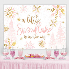 Lofaris Pink Gold Snowflake Is On The Way Baby Shower Backdrop
