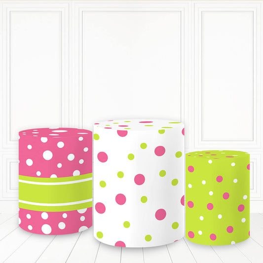 Lofaris Pink Green Happy Birthday Cake Table Cover White Spots Cylinder