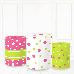 Lofaris Pink Green Happy Birthday Cake Table Cover White Spots Cylinder
