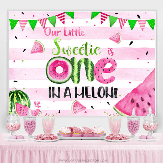 Lofaris Pink Green Watermelon Our Sweet Is 1st Birthday Backdrop