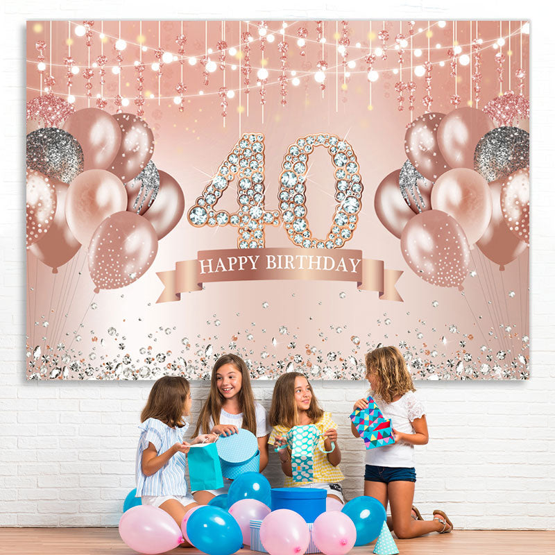 Lofaris Pink Happy 40th Birthday Sparkle Balloon Diamonds Backdrop for Women