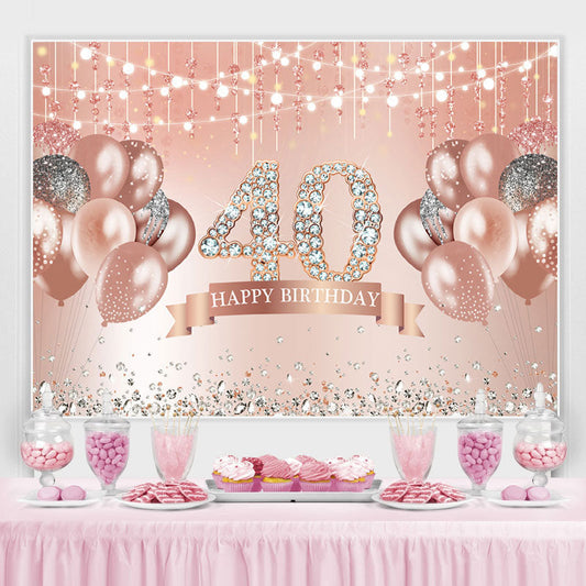Lofaris Pink Happy 40th Birthday Sparkle Balloon Diamonds Backdrop for Women
