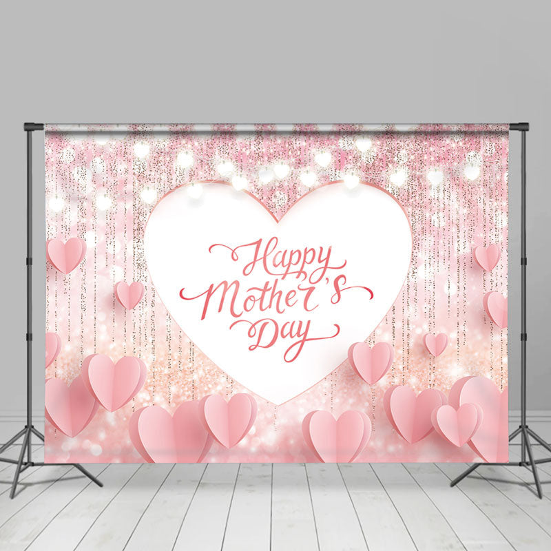 Lofaris Pink Heart And Glitter Bokeh Happy Mothers Day Backdrop