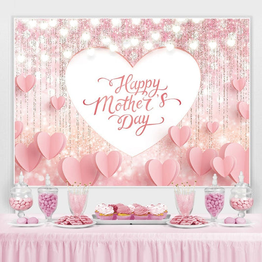 Lofaris Pink Heart And Glitter Bokeh Happy Mothers Day Backdrop