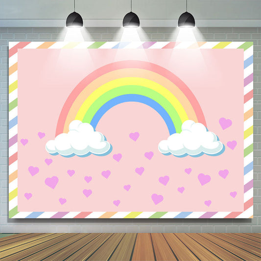 Lofaris Pink Heart And Rainbow Themed Baby Shower Backdrop