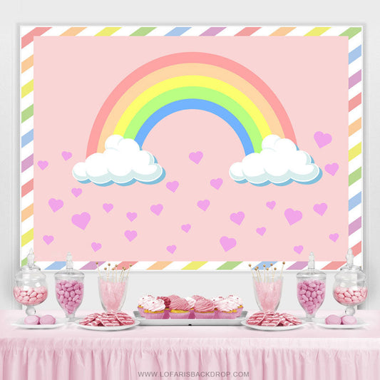 Lofaris Pink Heart And Rainbow Themed Baby Shower Backdrop
