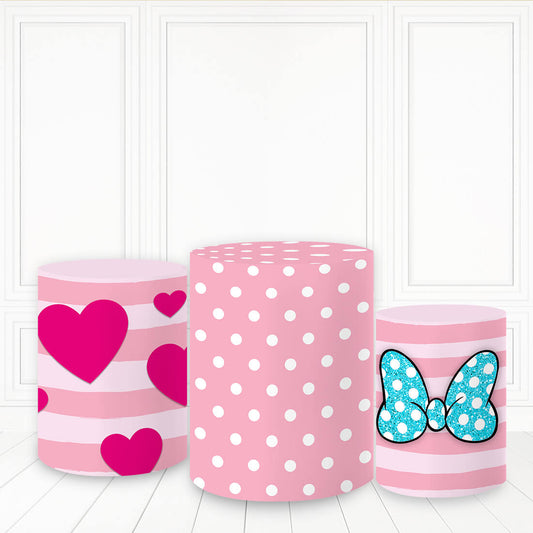Lofaris Pink Heart With Bow Pillar Cover Happy Birthday Cylinder Wrap