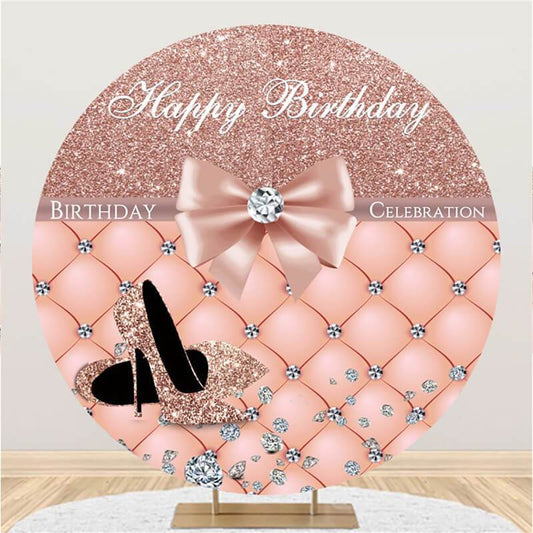 Lofaris Pink Heels And Diamonds Round Birthday Party Backdrop
