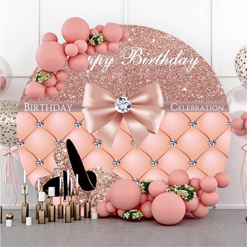 Lofaris Pink Heels And Diamonds Round Birthday Party Backdrop