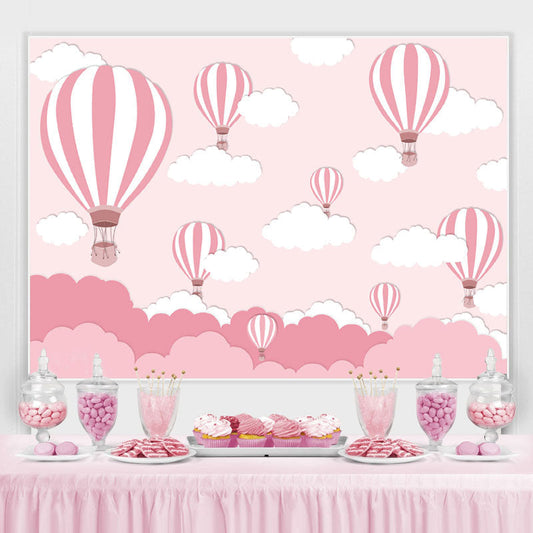 Lofaris Pink Hot Air Balloon Cloud Birthday Party Backdrop for Girls
