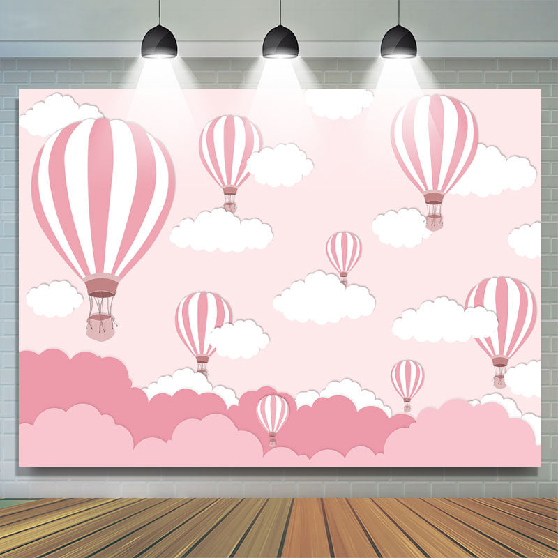 Lofaris Pink Hot Air Balloon Cloud Birthday Party Backdrop for Girls