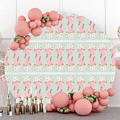 Lofaris Pink Ice Cream Round Green Birthday Backdrop For Kids