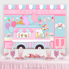 Lofaris Pink Ice Cream Truck Shop Birthday Party Backdrop