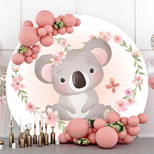 Lofaris Pink Koala Flowers Butterfly Themed Round Backdrop