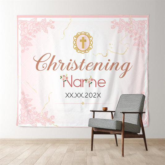 Lofaris Girl Pink Lace Christening Celebration Backdrop For Baptism
