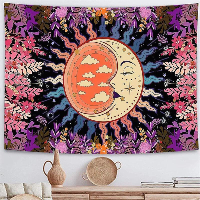 Lofaris Pink Leaves Moon Mandala Room Decoration Wall Tapestry