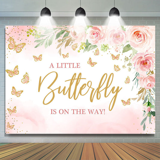 Lofaris Pink Little Butterfly Flowers Baby Shower Backdrop