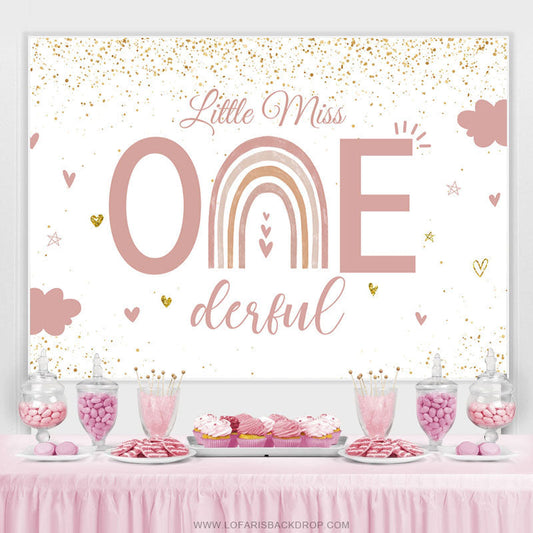 Lofaris Pink Little Miss One Derful Glitter Birthday Backdrop