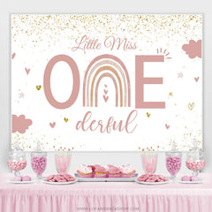Lofaris Pink Little Miss One Derful Glitter Birthday Backdrop