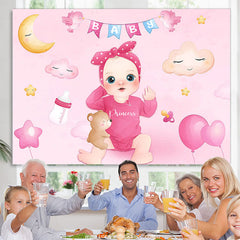 Lofaris Pink Little Princess Bear Baby Shower Backdrop