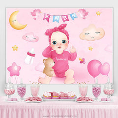 Lofaris Pink Little Princess Bear Baby Shower Backdrop