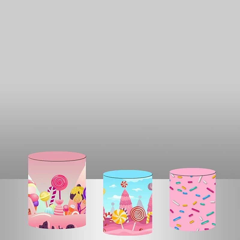Lofaris Pink Loliipop Themed Backdrop Cake Table Cover Kit