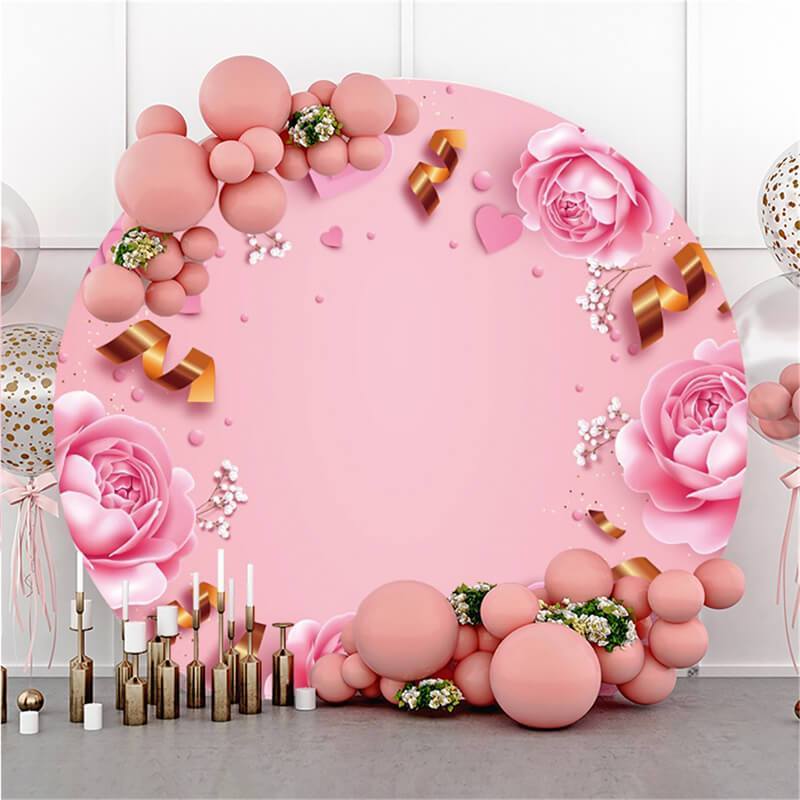 Lofaris Pink Love And Floral Round Wedding Backdrop Decoration