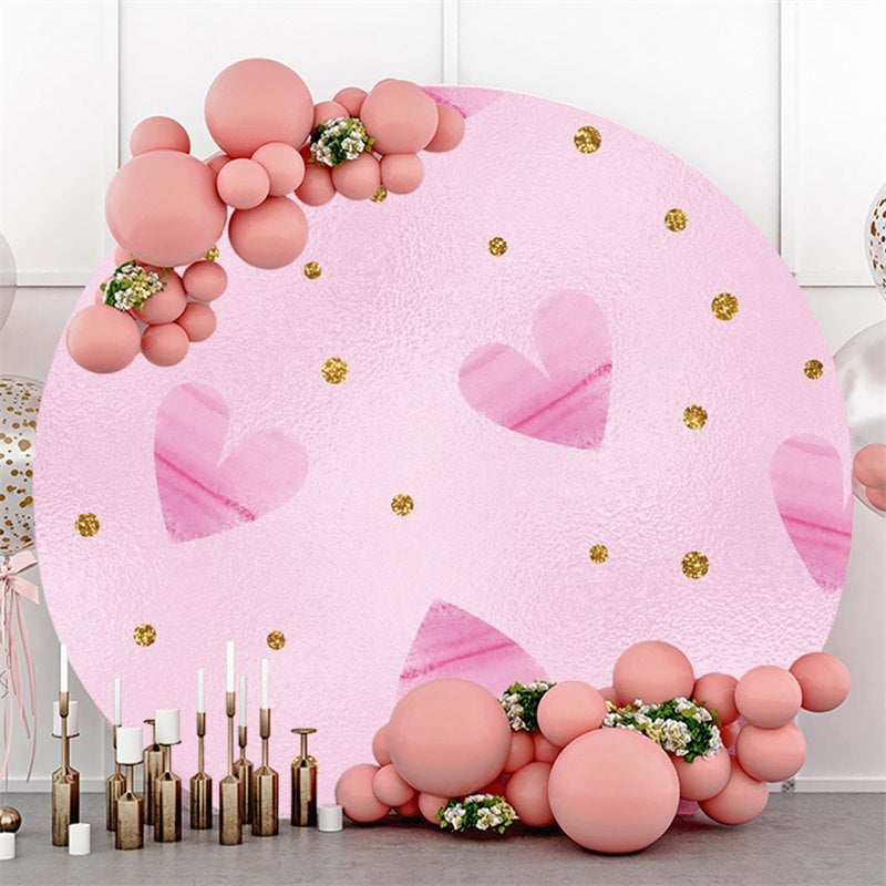 Lofaris Pink Love And Gold Glitter Round Birthday Backdrop