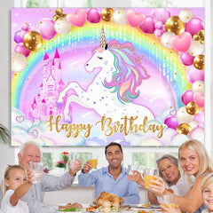 Lofaris Pink Love Balloons Glitter Rainbow Horse Birthday Backdrop