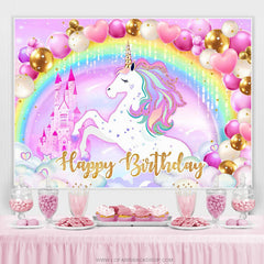 Lofaris Pink Love Balloons Glitter Rainbow Horse Birthday Backdrop