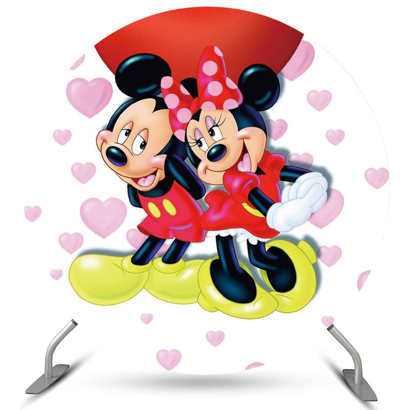Lofaris Pink Love Balloons Round Red Mouse Valentines Backdrop