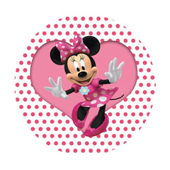 Lofaris Pink Love Cartoon Mouse Round Birthday Backdrop For Girl