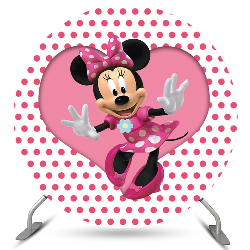 Lofaris Pink Love Cartoon Mouse Round Birthday Backdrop For Girl