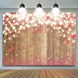 Load image into Gallery viewer, Lofaris Pink Love Glitter Bokeh Light Wood Valentines Backdrop
