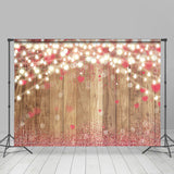 Load image into Gallery viewer, Lofaris Pink Love Glitter Bokeh Light Wood Valentines Backdrop