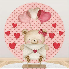 Lofaris Pink Love Letter Teddy Bear Round Wedding Backdrop