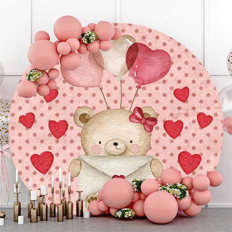 Lofaris Pink Love Letter Teddy Bear Round Wedding Backdrop