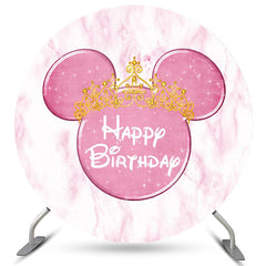 Lofaris Pink Marble Texture Round Cartoon Mouse Birthday Backdrop