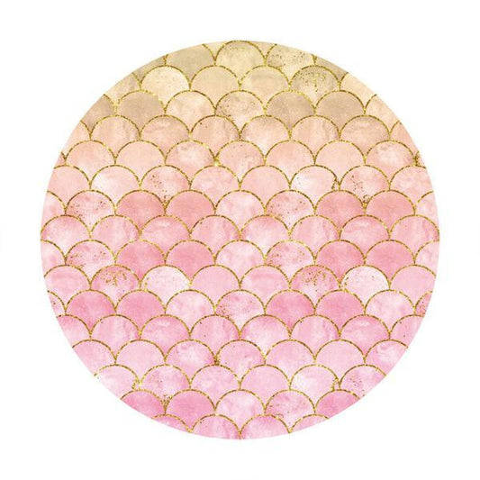 Lofaris Pink Mermaid Theme Round Baby Shower Backdrop For Girl