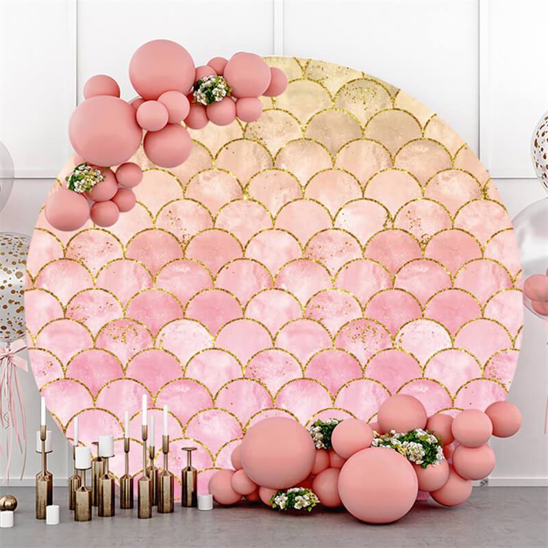 Lofaris Pink Mermaid Theme Round Baby Shower Backdrop For Girl