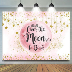 Lofaris Pink Moon And Golden Stars Bokeh Baby Shower Backdrop