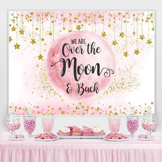 Lofaris Pink Moon And Golden Stars Bokeh Baby Shower Backdrop