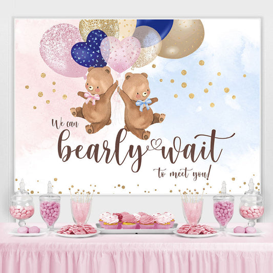 Lofaris Pink and Blue Cute Teddy Bears Baby Shower Backdrop