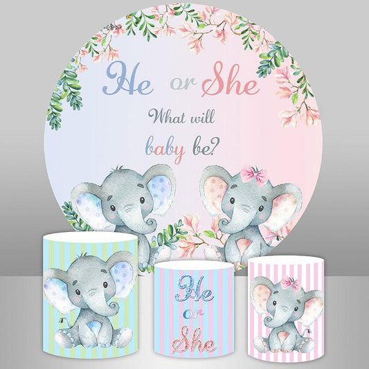 Lofaris Pink and Blue Elephant Round Baby Shower Decor Backdrop