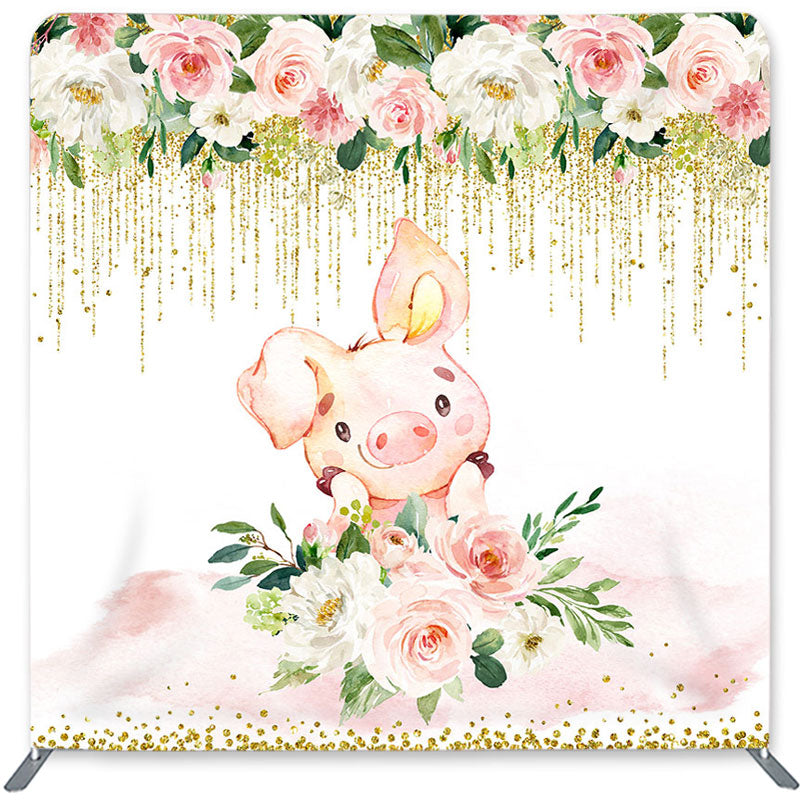 Lofaris Pink Pig Flower Double-Sided Backdrop for Birthday