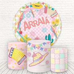 Lofaris Pink Plaid Fiesta Round Birthday Backdrop Kit For Girl