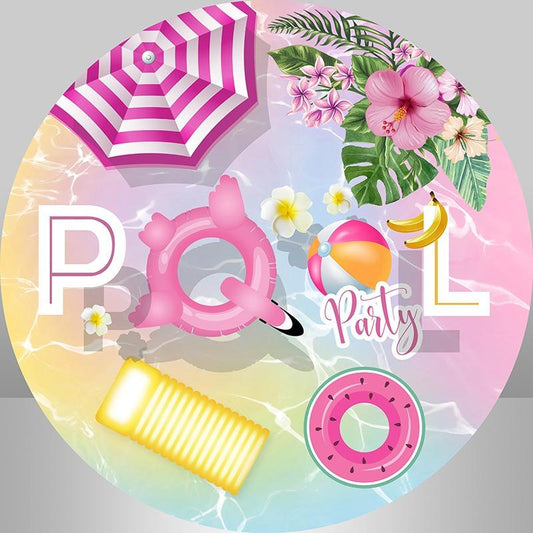 Lofaris Pink Pool Flower Swimming Round Happy Birthday Backdrop