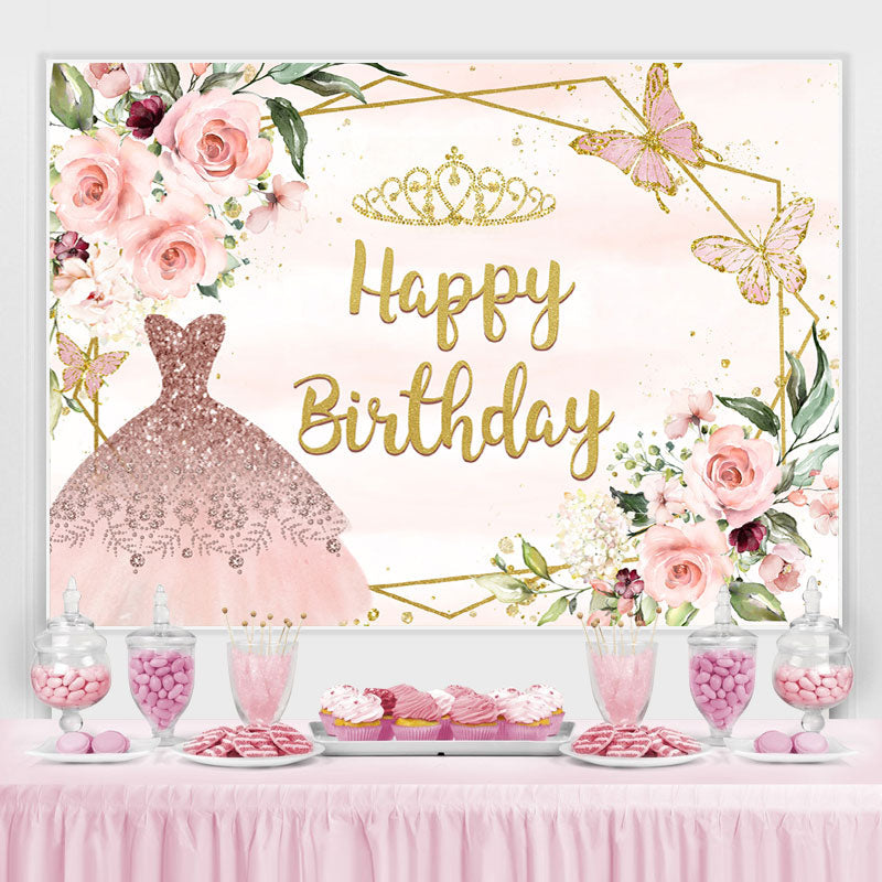 Lofaris Pink Princess Dress and Butterfly Birthday Backdrop