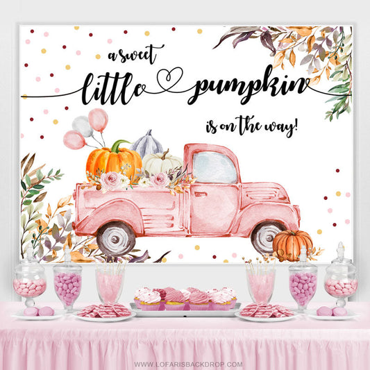 Lofaris Pink Pumpkin Balloon Truck Autumn Baby Shower Backdrop